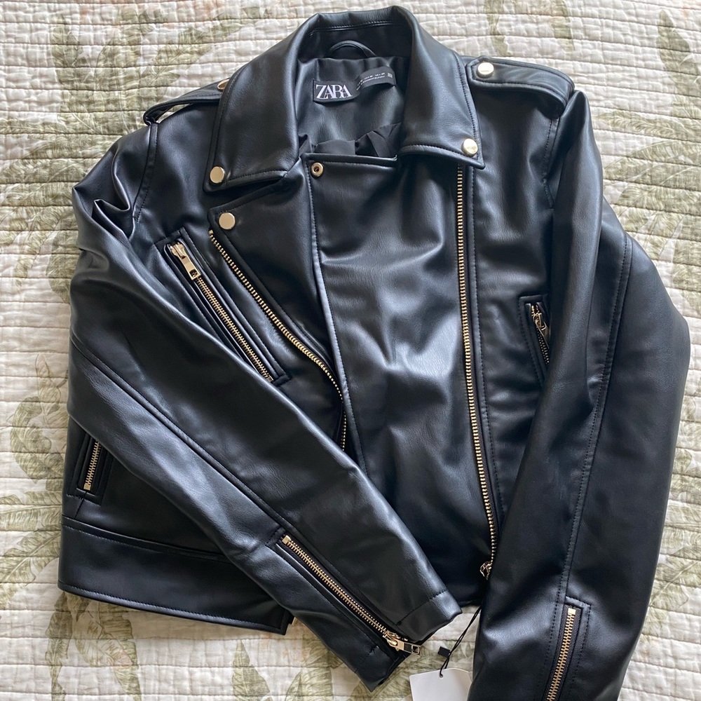 NWT ZARA Black leather jacket sz M